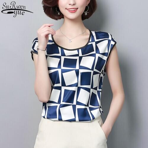 Womens Blouse 2021 Fashion Summer Sexy Casual Silk Shirts Women Printed Blouse Shirt Tops Party Girls Blusas Femininas D733 30