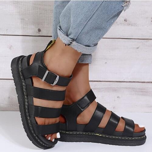 2021 Summer Sandals Platform For Women Shoes Comfy Pu Leather Women Sandals Wedge Low Heels Shoes Thick Bottom Ladies Sandals