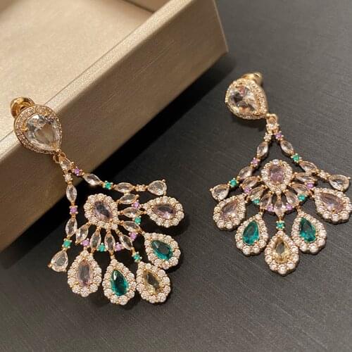 Bilincolor Trendy Cubic Zirconia Vintage Flower Cute Drop Earring for Women