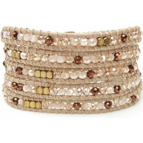 Luxury Multi Layered Crystal Wrap Bracelets for Women Strand Copper Bead Mix Crystal Handmade Braided Bracelet Excellent Jewelry