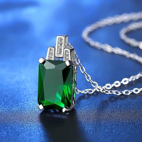 1 PC Solid Emerald Pendant Necklace Cut Created Micro-set Emerald Necklace For Women Jewelry Accessories Dropship New Arrival