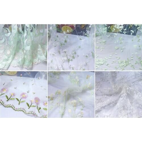1 Yard Green floral lace fabric French embroidery lace fabrics for womens dress lace accessories Wedding dress clothes Sewing