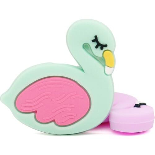 10PC Flamingos Silicone Beads Cartoon Animal BPA Free Swan Teething Beads DIY Baby Pacifier Chain Accessories