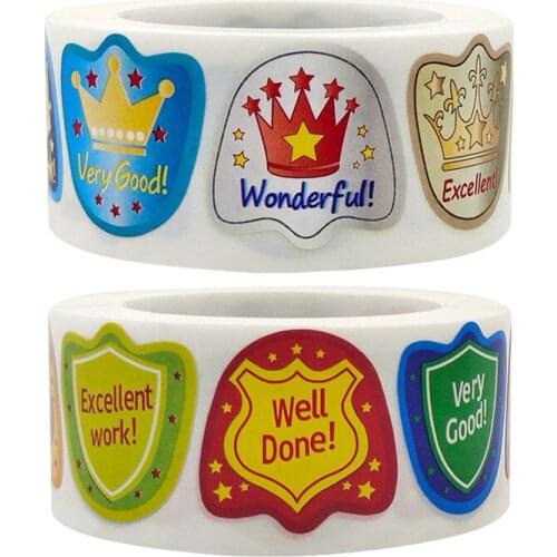 100-500 Shield-shaped Crown Teacher Reward Student Sticker Children Cartoon Pattern Fun Encouragement Label Stationery Game Gift