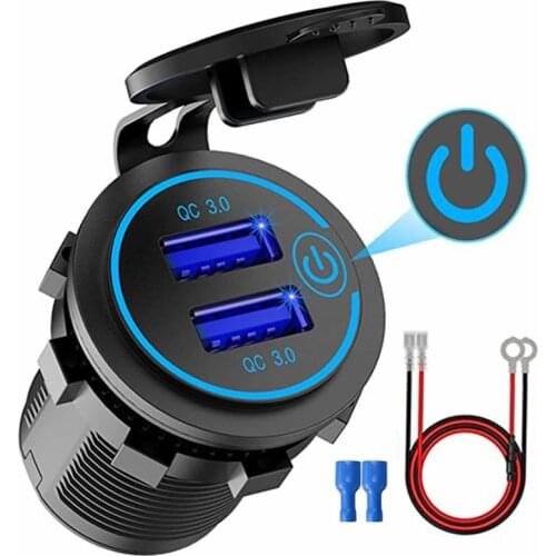 12V/24V 36W QC 3.0 Touch Switch Dual USB Charger Waterproof Universal Motorcycle Car Truck Boat Socket For Phone Tablet Camera