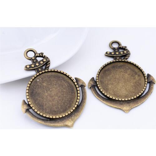 4pcs 25mm Inner Size Antique Bronze Plated Anchor Style Cabochon Base Cameo Setting Charms Pendant