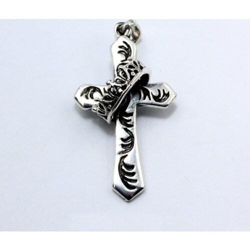 925 Sterling Silver handmade crown cross mens oxidized Pendant Charm jewelry A5314