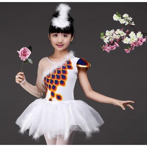 White ballet stage performance dress for girls swan dance clothes festival clothing childrens Day