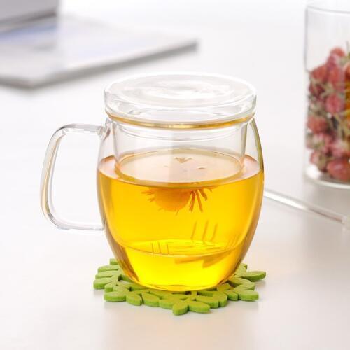 Free shipping flat lid big body glass tea cup, Pot-bellied with infuser glass cup