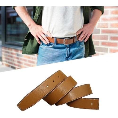 No buckle design) Leather Belt Men Vintage Cool Faux Leather Buckle Free Belt for Decoration Cloth Accessories Black Elegent