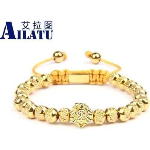 Reticulated Stainless Steel Beads Lion Head Bracelet Men Rope Chain Fashion Jewelry Provide Marking Trademark Services