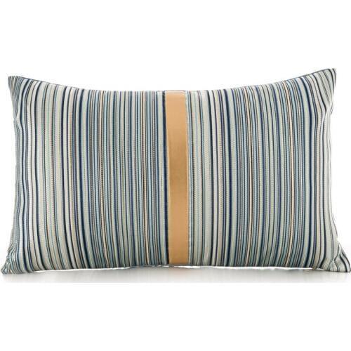 DUNXDECO Cushion Cover Decorative Waist Pillow Case Modern Luxury Blue Stripe Patchwork Home Office Sofa Chair Coussin