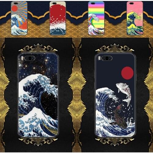 Waves Art Japan aesthetics luxury Phone case For Xiaomi Mi Max Note 3 A2 A3 8 9 9T 10 Lite Pro Ultra black trend prime silicone