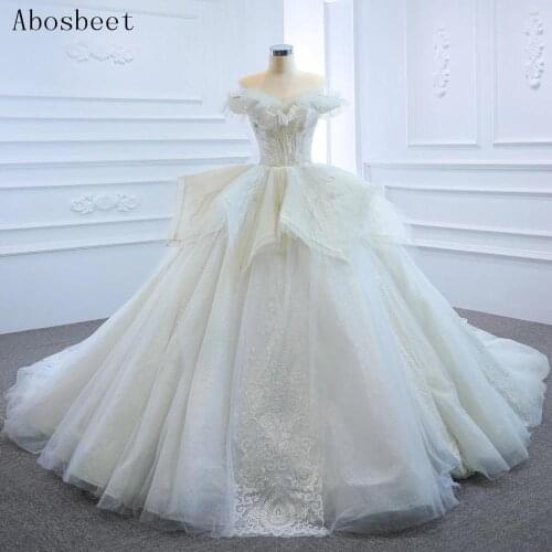DD JYOY 2020 Ball Gown Wedding Dress Off Shoulder Luxury Lace Beading Wedding Gown Bridal Long Train Elegant Sweetheart