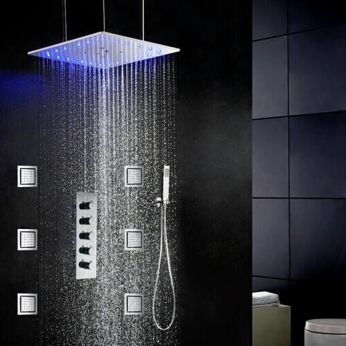DULABRAHE Concealed Thermostatic Bath Shower Faucet Set LED Shower Mixer System Bathroom 20 Inch Ceiling Rain Shower Head