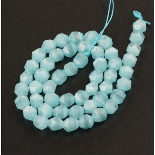Faceted Blue Cat Eye Natural Stone Beads Natural Stone Loose Beads 8mm DIY Making Bracelet Necklace Jewelry Accessories