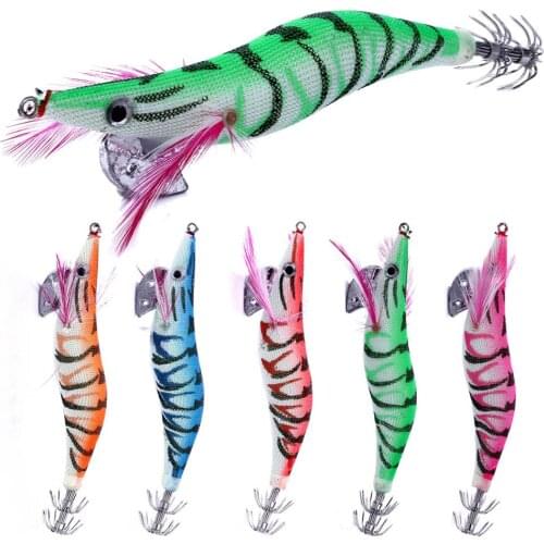 HENGJIA 5Pcs 13.5g 10cm Fishing Lures Luminous Shrimp Night Fishing Squid Jigs Bass Squid Jig