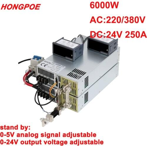 24V Power Supply 0-24 Adjustable Power 0-5V Analog Signal Control 220V AC-DC 24V 250A 6000W High Power Transformer Motor LED