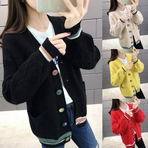 Cardigan Womens Sweater Lazy Vintage Ladies Cardigans Coat Female Autumn 2020 Button Outwear Sweaters V Neck Open Front Coat