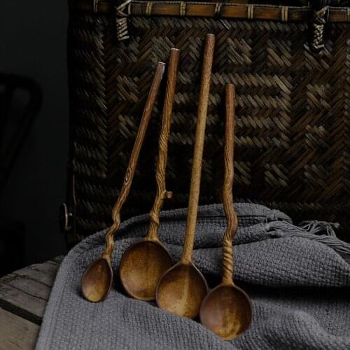 Chinese Ceramic Spoon Retro Household Long Handle Coffee Spoon Creative Cute Stoneware Mixing Spoon Eating Spoon Handmade Spoon