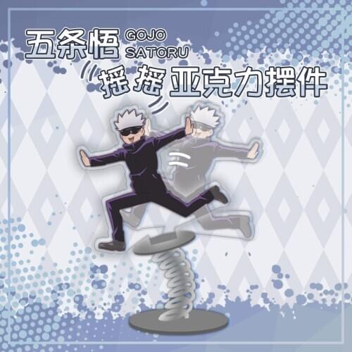 2021 Jujutsu Kaisen Gojo Satoru Cartoon Spring Figure Shake Gift Shake Stand Model Transparent Acrylic Desk Decor Toy Cosplay