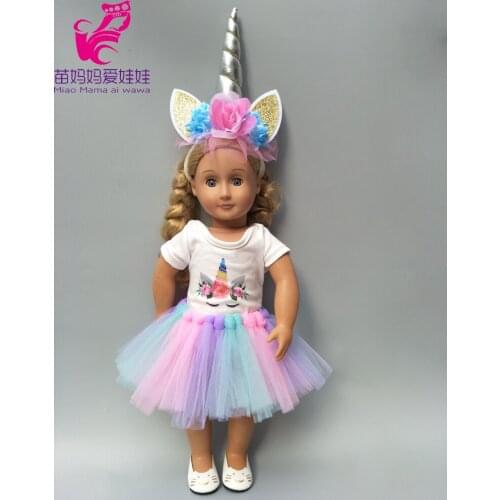 Doll clothes set for 43cm born Baby doll unicorn clothes dress doll head band for 18 inch doll accessories