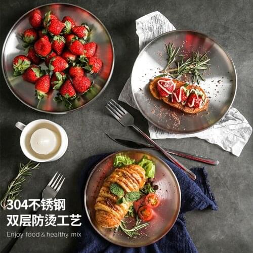 Korean-style 304 stainless steel plate double-layer insulation thickened European-style round barbecue restaurant Western food