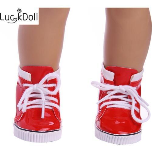 LUCKDOLL Red Lace Up Boots Fit 18Inch American 43cm Baby Doll Clothes Accessories,Girls Toys,Generation,Birthday Gift