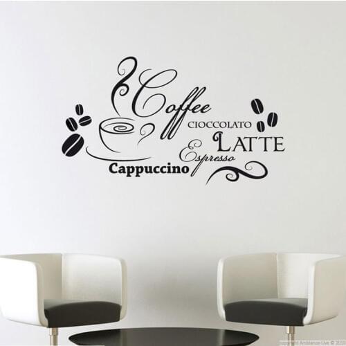 Cuisine Vinyl Decal Quotes Cioccolto Latte Coffee Cacppuccino In Italian Fashion Dinning Room Decoration Waterproof Murals CK18