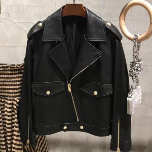 Genuine Leather MOTO&BIKER Jacket Ladies Real Sheep Skin Coat