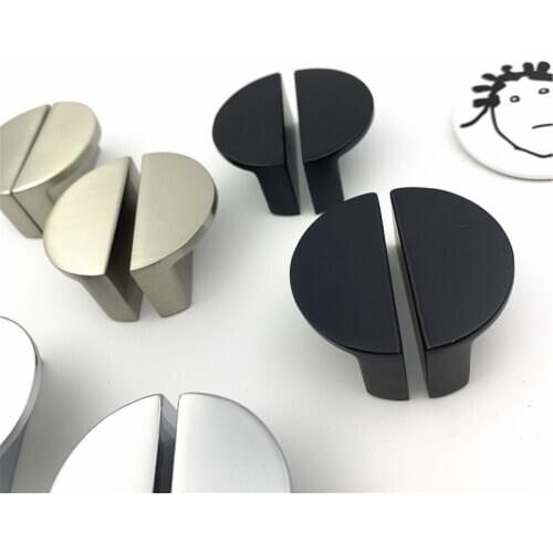 LCH 32mm Semicircular Solid Zinc Alloy Matte Black Chrome Handle Cabinet Drawer Knob Door Pull Chinese Style Half Moon