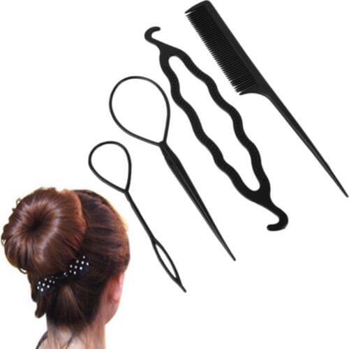 Mayitr 4pcs Ponytail Bun Maker Plastic Hair Braid Styling Clip Tool With Comb Kit Set For Hair Styling Tool