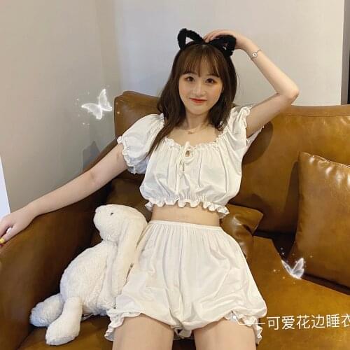 Sweet Womens Pajamas Sets Loose Short Sleeve Shirt+Shorts Comfortable Summer Sleepwear Sleepcoat