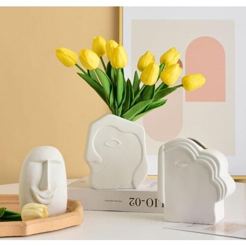 Human Face Shaped Ceramic Flower Vases Minimalist Abstract Flower Arrangement Modern Vases for Home Office Desktop Decorations