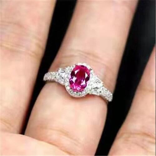 Trendy Silver Color Red Oval Egg-shaped Geometric Crystal Alloy Female Ring for Women Party Wedding Jewelry Accessories