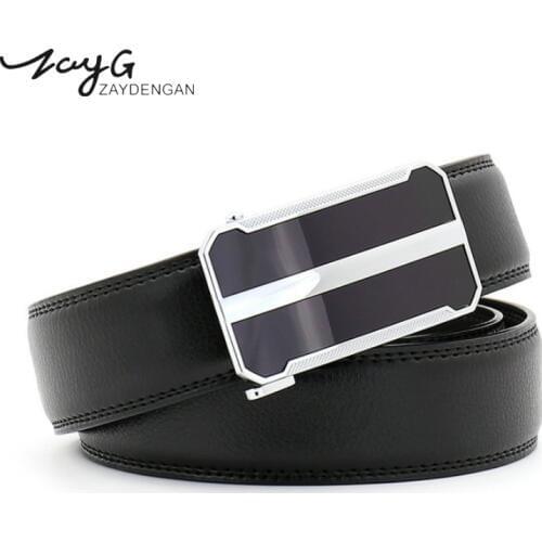 ZAYG Belt Men High Quality Alloy Automatic Buckle Fashion Cow Leather Belts Men Luxury High End Business Buckle Black Blue Belt