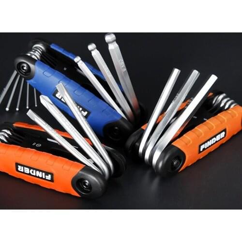Finder Portable Folding Allen Wrench Set Multifunction Screwdriver with Flat-Head Ball Head Thread of Vanadium Steel