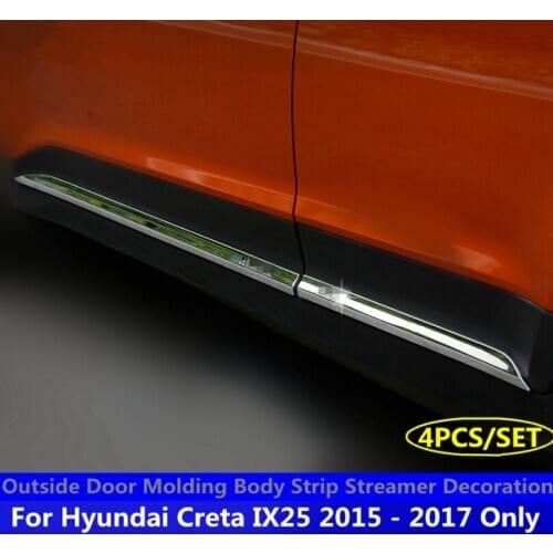 Outside Door Molding Body Strip Streamer Decoration Lid Cover Kit Trim 4 Piece Accessories For Hyundai Creta IX25 2015 2016 2017