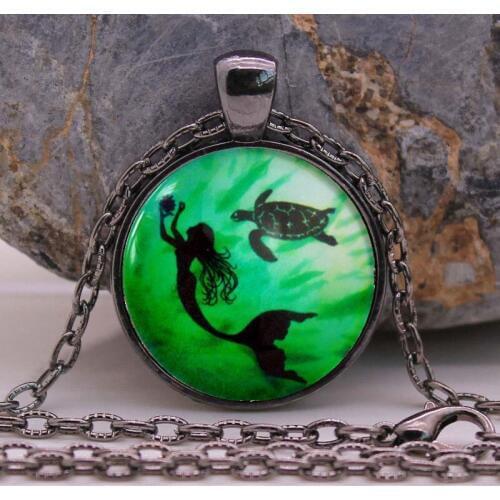 New Cabochon Mermaid Sea Turtles Pendant Necklace Moana Women Necklace Party Pendant Mermaid Necklace Evening party For Girls