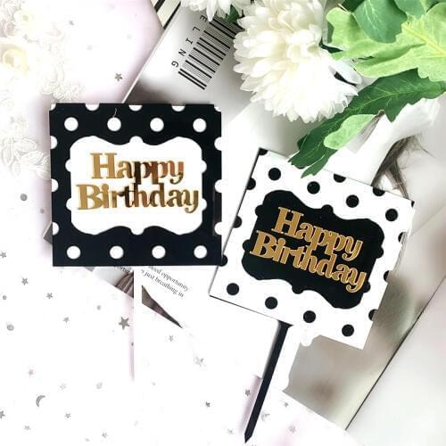 INS New Black White Dots Acrylic Cake Topper Happy Birthday Acrylic Cake Topper For Birthday Party Cake Decorations Baby Shower