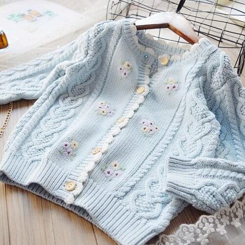 Autumn Teens Girl Winter Clothes Cardigan Children Floral Sweaters Tops Clothing Long Sleeve Casual Kids Pull Fille Tiny Cottons