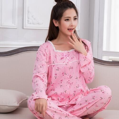 Autumn Women Pajama Set Cotton Pajamas For Female Sleepwear Printed Long Sleeve 2 Piece Set Girls Pyjama Plus Size Pijama Winter