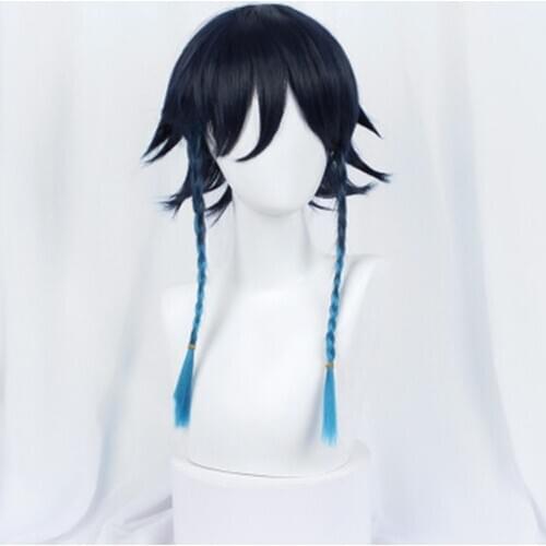 Game Genshin Impact Venti Cosplay Wig Halloween Gradient Double Ponytail Mondstadt Barbatos Hair Wig Cosplay costume