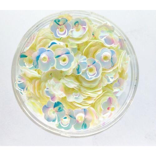 LNHOME 50g/lot PVC Loose Sequins 8mm Flower With 1 Center Hole Plum Blossom Cup Sequins Shining Beige AB