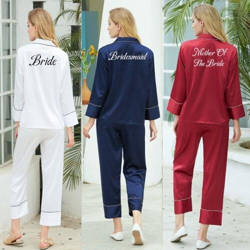 Pajamas Set Women Satin Pajama Sets Bride Bridesmaid Pajama Suit Sleepwear Long Sleeve Nightwear 2 Piece Set