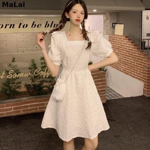 Kawaii Dress French Elegant Sweet Women Casual Bow Design Short Sleeve Vintage Party Dress Korean Fashion Fairycore Lolita Dress