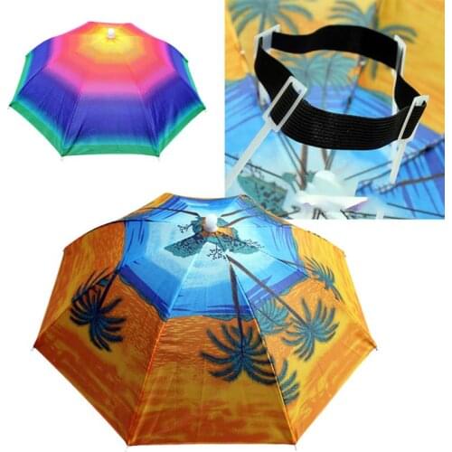 Portable Outdoor Sports 55cm Umbrella Hat Cap Folding Women Men Umbrella Fishing Hiking Golf Beach Headwear Handsfree