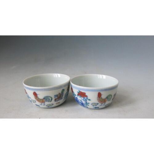 Rare Ming Dynasty Chenghua(1447---1487) porcelain clashing color cup ,Chick,A pair,Free shipping