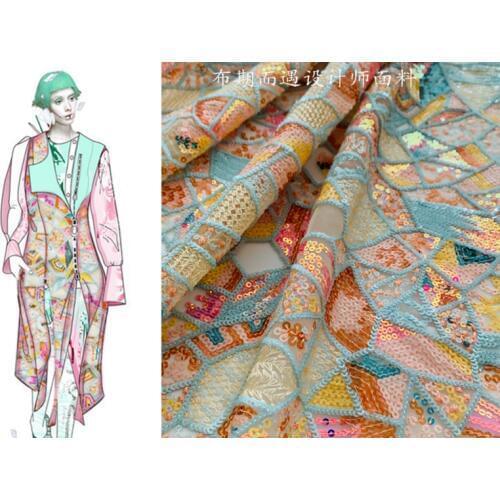 GLace 1 yard 2020 Beautiful embroidery 3D industry gorgeous irregular Sequin water soluble lace soft mesh fabric fashion dress