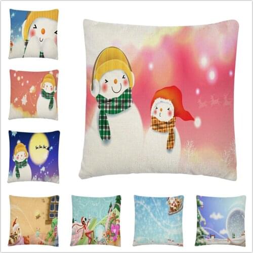 Christmas snowman cartoon pattern Linen Cushion Cover Pillow Case for Home Sofa Car Decor Pillowcase 45X45cm